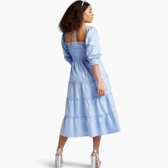Hill House Nesli Nap Dress in Light Blue Glitter Check, XS - Picture 2 of 6